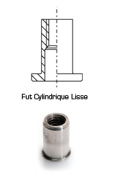 Ecrou à sertir - Tête affleurante - fût cylindrique cranté - INOX A2