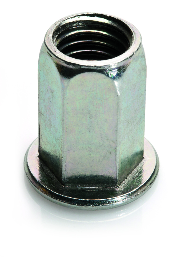Ecrou à sertir tête cylindrique réduite , moleté débouchant M4 épaisseur à  sertir 0.5 à 3mm acier zingué blanc