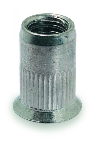 Ecrou à sertir aluminium - Tête affleurante - fût cylindrique cranté